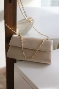 Moom Bag Kadın Krem Süet Zincirli Çanta