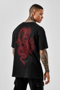 Pasage Oversize Dragon Baskılı Siyah Tshirt