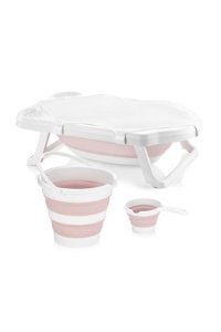 Sepetkitchen Fileli Gri Pembe Katlanır Banyo Seti Uf