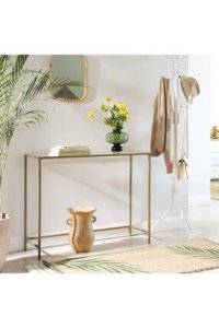 tino furniture Greenwich Gold Metal Cam Raflı Dresuar Konsol