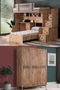 Setay Ranza, Natural Ranza Karyola Çalışma Masası 3 Kapılı Dolap