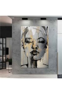 Shop365 Dev Boyut Dekoratif Karakalem Soyut Kadın Kanvas Tablo (80cm X 120cm)