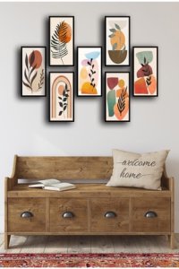OneMina 7 Parça Boho Tarz Oturma Odası, Salon, Ofis, Yatak Odası Mdf Tablo Seti Set67 20x10