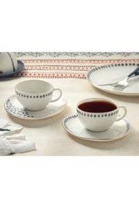 English Home Navy Dots Porselen 2'li Çay Fincanı Takımı 200 Ml Mavi-beyaz