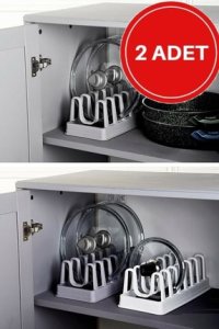 Giftsofanatolia 2 Adet Tencere Kapağı Organizeri - 6 Bölmeli Tencere Kapak Dolap Içi Düzenleyici Kapak Düzenleyicisi