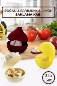 She Berrak 3'lü Set Soğan Sarımsak Limon Saklama Kabı