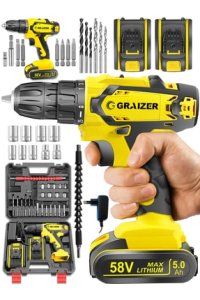 Graizer Alman 58 V 5 Ah Darbeli Metal Dişli Şanzuman Çift Akülü Şarjlı Vidalama Matkap 24 Parça Set