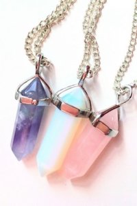 Helenka Ametist Opal Pembe Kuvars Üçlü Kombin Kolye Doğal Taş Kombin