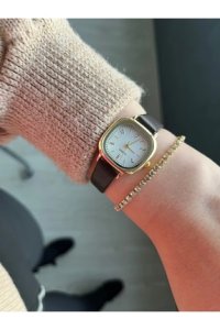Sobce Retro Minimal Deri Acı Kahve Kordon Kadın Kol Saati